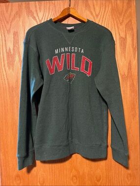 NHL Minnesota Wild Dark Green Crewneck Sweatshirt with Red Logo